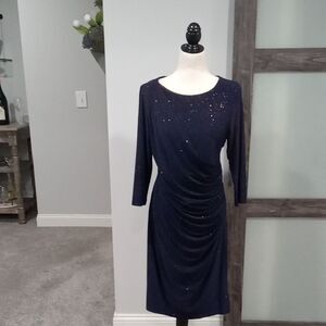 Onyx Nite navy sparkled long sleeve cross front  midi dress size 12 Style 648741